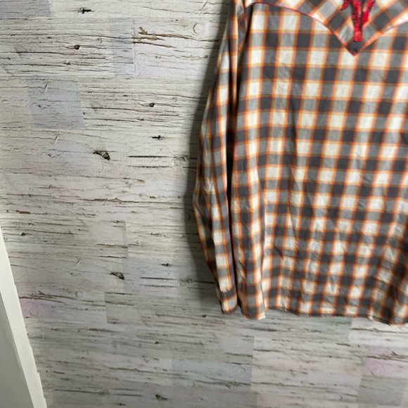 Wrangler brown red floral plaid blouse top size large western - Picture 14 of 14